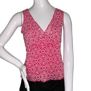 Jaclyn Smith Classic Women Top Floral Print Sleeveless Pink and White Si…